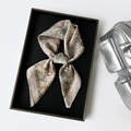 Detail of vintage paisley print silk scarf in beige and brown inside a black gift box - 70*70 (ai-Square) / Coffee (L7523)