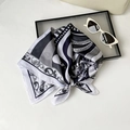 Silk-like square scarf featuring black and white abstract wave and paisley print patterns - 65x65cm / Black