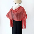 Châle en maille rouge scintillant avec franges élégantes et fils métalliques - Rouge