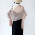 Elegant rose gold metallic shawl with fine mesh texture and long tassel fringe - Nude Pink