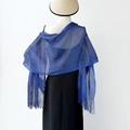 Elegant royal blue shawl with metallic lurex finish and long matching fringe tassels - Sapphire Blue