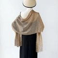 Elegant gold metallic mesh shawl with long fringe for evening parties and gala events - Light Coffee