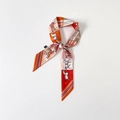 Slim silk twilly scarf with horse print in classic orange and pink with satin luster - 88*5cm / Orange