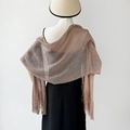 Sparkling champagne gold metallic shawl with elegant fringe tassels for evening wear - Lotus Pink