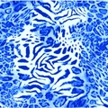 Détail du motif léopard et zèbre bleu avec texture de fourrure réaliste sur foulard en soie - 55cm x 55cm (Petit) / Imprimé léopard bleu et blanc