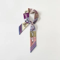 Elegant geometric horse print twilly silk scarf in purple and yellow hues with knot detail - 88*5cm / Purple