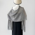 Elegant silver metallic mesh shawl with long fringes for formal evening parties - Gray