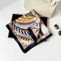 Faux silk square scarf with geometric and paisley print in black, yellow and grey tones - 65x65cm / Yellow