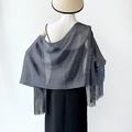 Deep blue metallic shimmer shawl with long fringe tassels for evening parties - Dark Blue