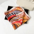Silk-like square scarf with red and orange geometric patterns and paisley borders - 65x65cm / Orange