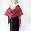 Elegant red mesh shawl with metallic shimmer and long fringes for evening dresses - Burgundy