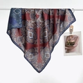 Square paisley silk scarf in deep red and blue tones with luxurious hanging drape - Color 9