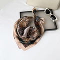 Detail of French vintage paisley silk scarf with rolled edges and elegant floral print - 70x70cm / Cashew