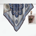 Royal blue silk scarf with mandala paisley patterns and elegant purple edges - Color 19