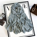 Close-up of grey-blue linen-like chiffon scarf with smooth texture and soft drape - 185*90cm / Blue Gray (M8946)