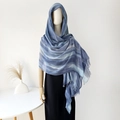 Blue and light gray gradient marble pattern long scarf shawl with delicate frayed edges - Blue Gradient