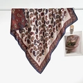 Silk-feel beige and deep red paisley square scarf with navy blue contrast hem - Color 21