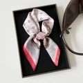 Pink and white silk square scarf with lucky clover and equestrian buckle pattern - Pink