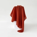 Pleated rust red cotton linen square headscarf displayed on white minimalist background - Large / Rust red