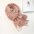 Detail of pink pashmina scarf with soft fringes on a minimalist white background - 74.8*27.5inch / Pink