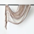 Lightweight earth tone abstract stripe scarf with frayed edges hanging on a black bar - Light Beige Gray Gradient