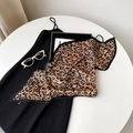 Detail of leopard print pleated scarf and fashion accessories on white table - Light Coffee Leopard