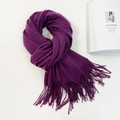 Detailed view of soft purple faux cashmere scarf with elegant fringe trim on a white background - 74.8*27.5inch / Dark Purple