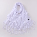 Elegant long solid light purple cashmere-feel scarf with fringe tassels for women - Long Style / White (CW00-2)