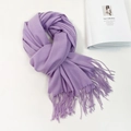 Detail of soft purple cashmere-feel scarf featuring fine long fringe tassels and elegant texture - 74.8*27.5inch / Purple
