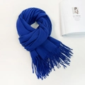 Detailed close-up of a royal blue faux cashmere scarf with fringe on a white background - 74.8*27.5inch / Sapphire Blue
