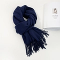 Detailed close-up of dark blue pashmina scarf with elegant long fringes on white background - 74.8*27.5inch / Navy Blue