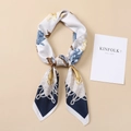Pañuelo cuadrado de seda con estampado floral amarillo y azul y bordes de cuerdas - 90*90cm / Azul Aqua