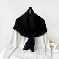 Deep black crinkle cotton-linen scarf styled on a white satin shirt for elegant commute - Large / Black