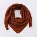 90cm solid caramel pleated cotton-linen square scarf with natural soft draping - Large / Brown Red