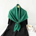 Dark green pleated square scarf with textured finish styled with a golden metal ring buckle - Large / Green