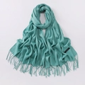 Élégante écharpe en cachemire turquoise pour femme avec franges douces et texture sergé - 200x65cm / Bleu Émeraude