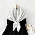 Elegant white pleated square scarf with a minimalist golden ring buckle accessory - Large / White