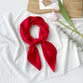 Eleganter leuchtend roter Satin-Viereckschal, stilvoll geknotet auf weichem Stoffhintergrund - 70x70cm / Rot