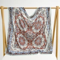 Bohemian paisley square scarf in brick red and blue on a minimalist wooden hanger - 105*105cm / Paisley Orange