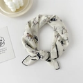 Beige cotton square neck scarf with horse print, styled in a classic knot - Horse Off-white