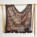 Vintage paisley print silk square scarf in bronze and navy blue colors for women - 105*105cm / Caramel Totem