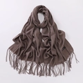 Écharpe épaisse en cachemire marron café avec de longues franges pour l'hiver - 200x65cm / Châtain