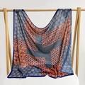 Classic paisley print square scarf with geometric patchwork in navy blue and brick red - 105*105cm / Red Blue Plaid