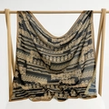 Navy blue square scarf featuring elegant gold lace prints and a brown border trim - 105*105cm / Ancient Gold Pattern