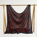 Lightweight black square scarf with red floral paisley print and white polka dots - 105*105cm / Black Yarn Red Petal