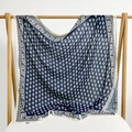Dark blue paisley square scarf with white ethnic patterns on a wooden hanger - 105*105cm / Porcelain Blue Floral