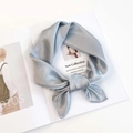 Detail of elegant sky blue satin silk scarf folded over a fashion magazine - Light Gray
