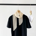French style pleated cream silk scarf paired with a black minimalist t-shirt - Champagne