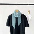 Elegant Morandi blue pleated skinny scarf for women in a chic French minimalist style - Lake Blue