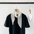 French style white pleated silk scarf headband paired with a black minimalist t-shirt - White